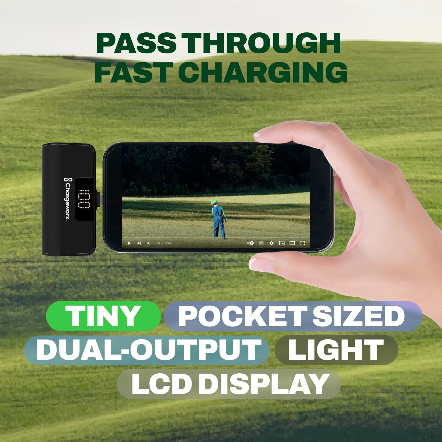 CHARGEWORX Mini Portable Charger Power Bank with Built-in USB-C Connector, LCD Display for Battery, 5000mAh, Fast Charging, Small & Compact Design