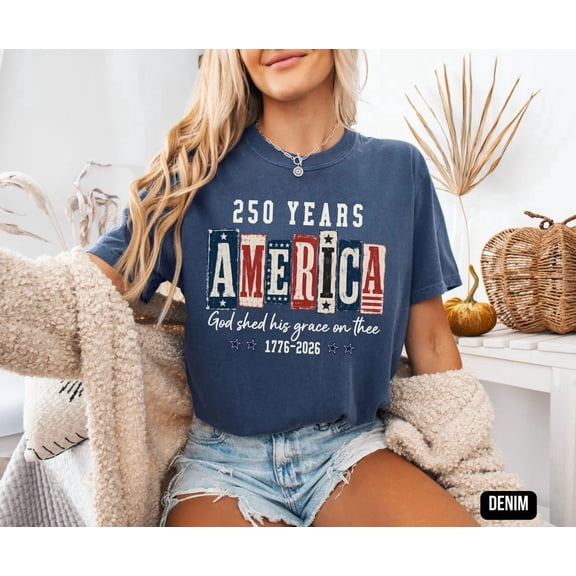 VibeNest Studio Unisex 250 Years 1776-2026 God Shed His Grace on Thee Vintage Christian Patriotic Graphic T-Shirt