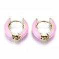thumbnail image 2 of Brass Huggie Hoop Earrings with Enamel Real 18K Gold Plated Pink 14x15x5mm Pin: 1x1mm, 2 of 4