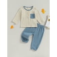 thumbnail image 4 of Toddler Baby Boys 2-piece Outfit, Contrast Color Long Sleeve Crew Neck T-shirt with Long Pants Fall Set, 4 of 7
