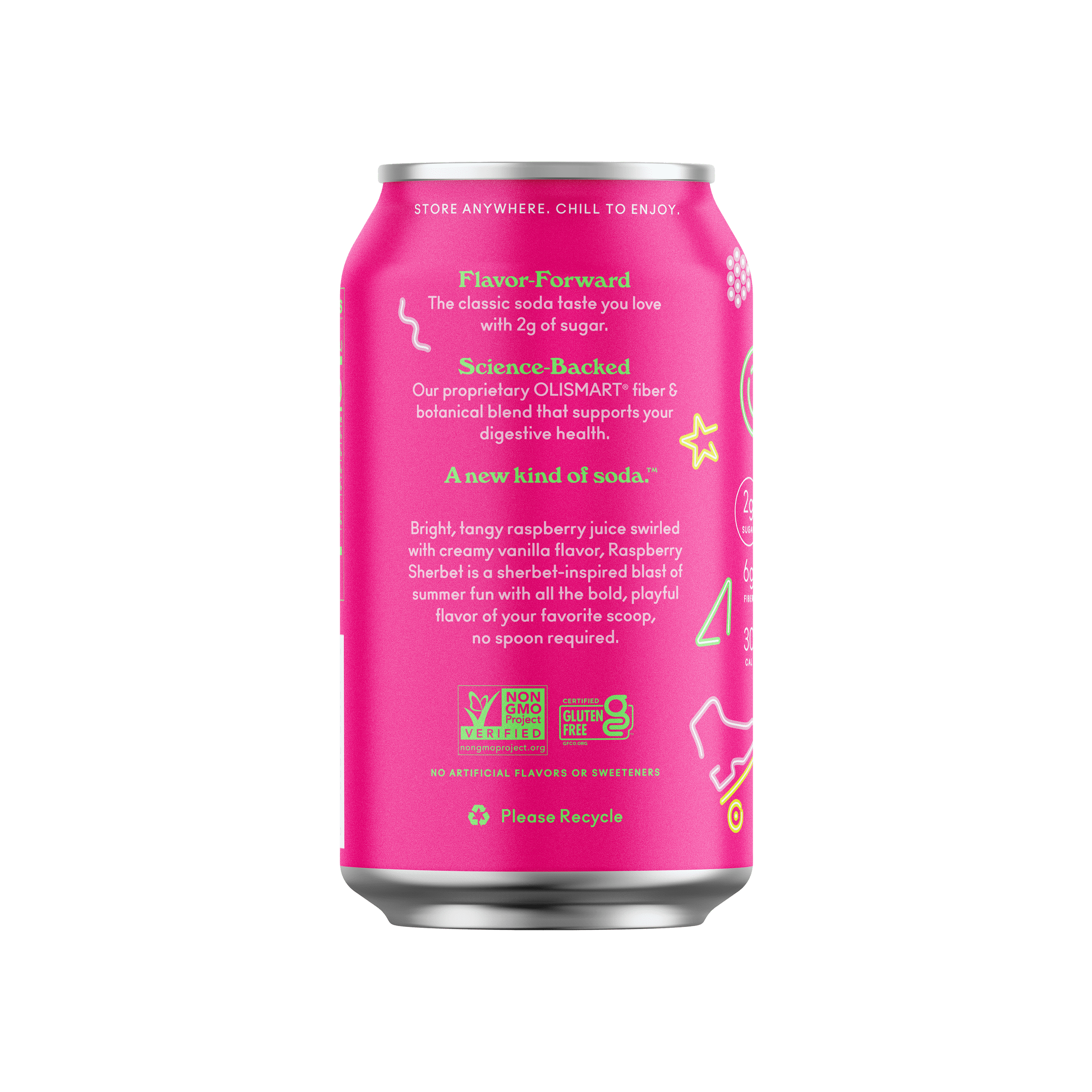 Olipop Prebiotic Soda, Raspberry Sherbet Flavor, 12 fl oz (Shelf