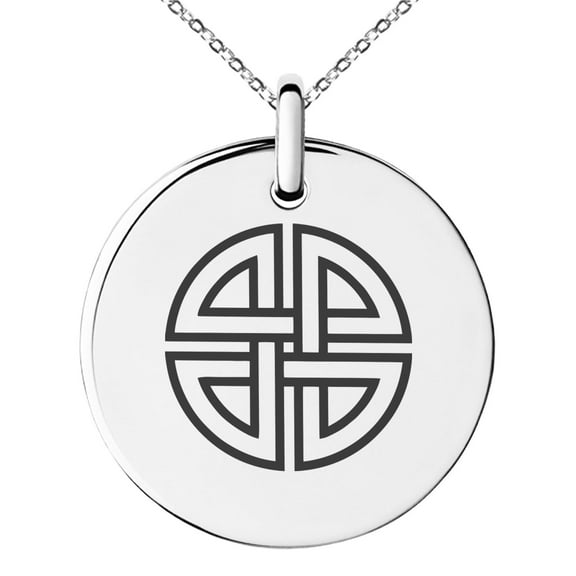 Tioneer Stainless Steel Shield Knot Viking Norse Rune Engraved Adult Small Medallion Circle Charm Pendant
