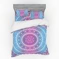 thumbnail image 2 of Blue and Pink Duvet Cover Set, Ombre Mandala Floral Star Medallion Pattern Style Bohemian, Bedding Set with Shams and Fitted Sheet, 3 Sizes, by Ambesonne, 2 of 3