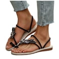 thumbnail image 1 of Women’s Toe Ring Flat Slide Sandals Floral Rhinestone Slip On Open Toe Thong Flip Flops Casual Summer Beach Slippers Black Size 7, 1 of 6