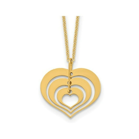 14K Yellow Gold Triple Heart Charm Pendant Necklace with Chain