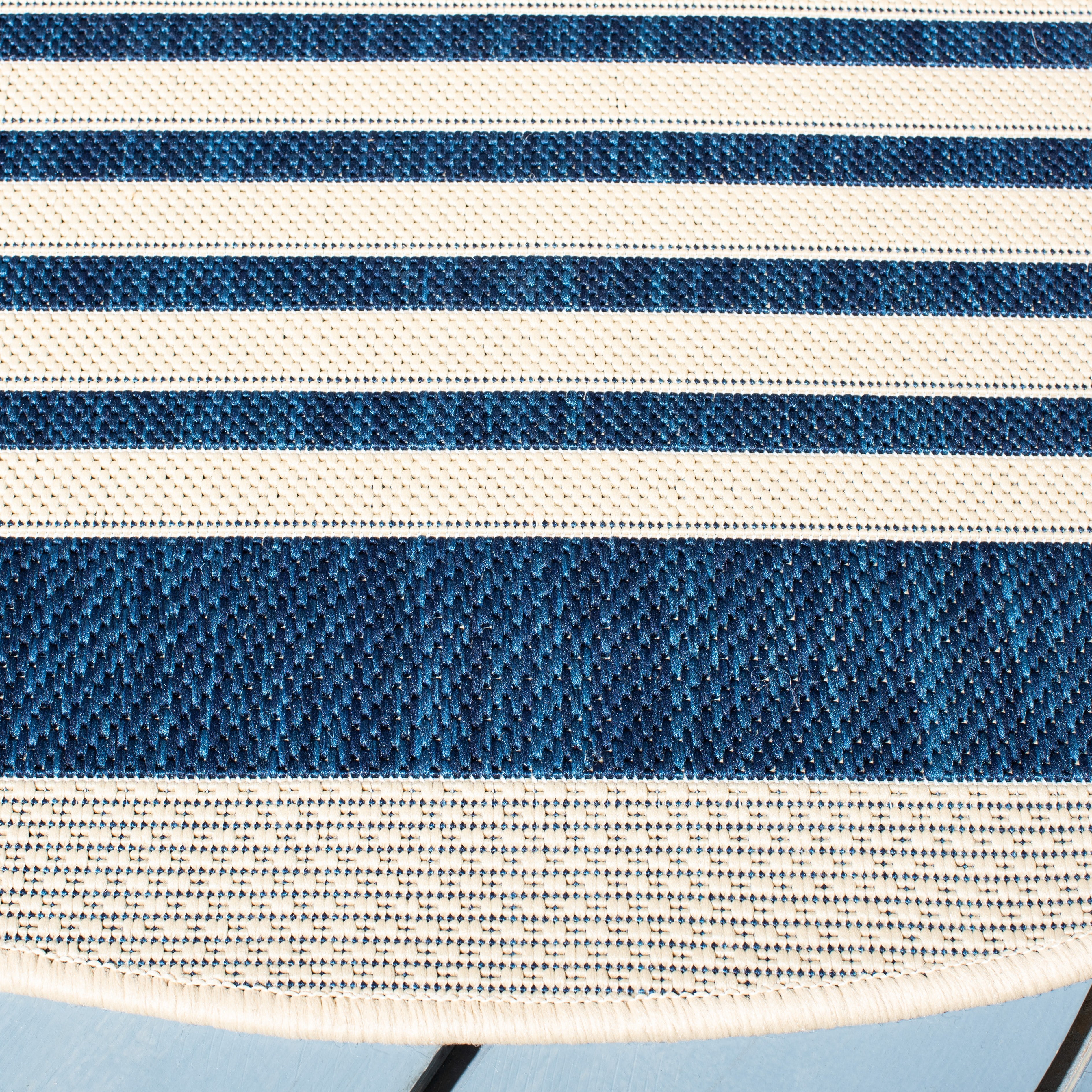 Safavieh Courtyard Caroline Striped Indoor/Outdoor Area Rug, Navy/Beige, 2'7" x 2'7" Round