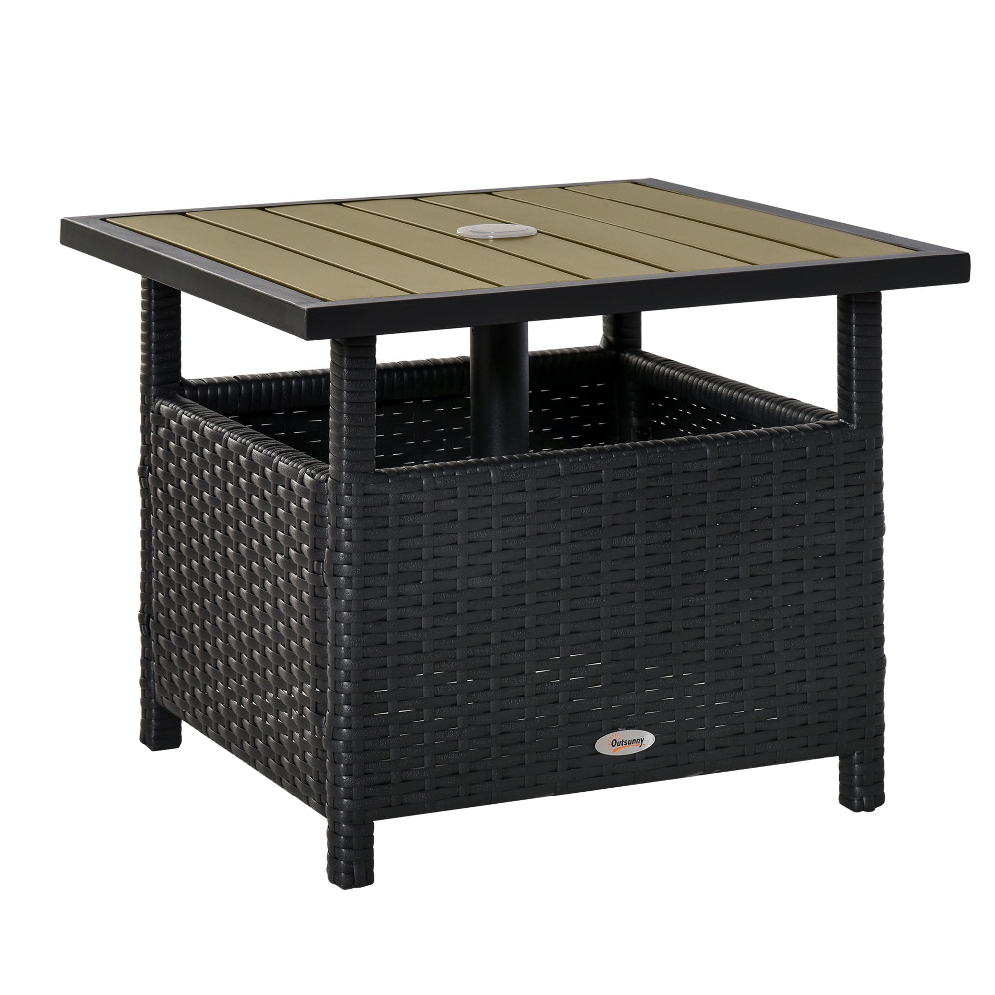 Outsunny 22'' Rattan Wicker Side Table with Steel Frame, Umbrella