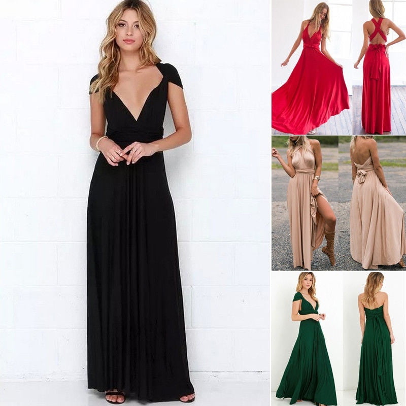 Womens Convertible Multi Way Floor Long Formal Gown Evening Dress Maxi Cocktail Wrap Bridesmaid Dresses 