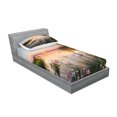thumbnail image 2 of Ambesonne Nature Fitted Sheet & Pillow Sham Set, Sunset at Chudskoy Lake, Twinxl, Pale Blue Pale Pink, 2 of 2