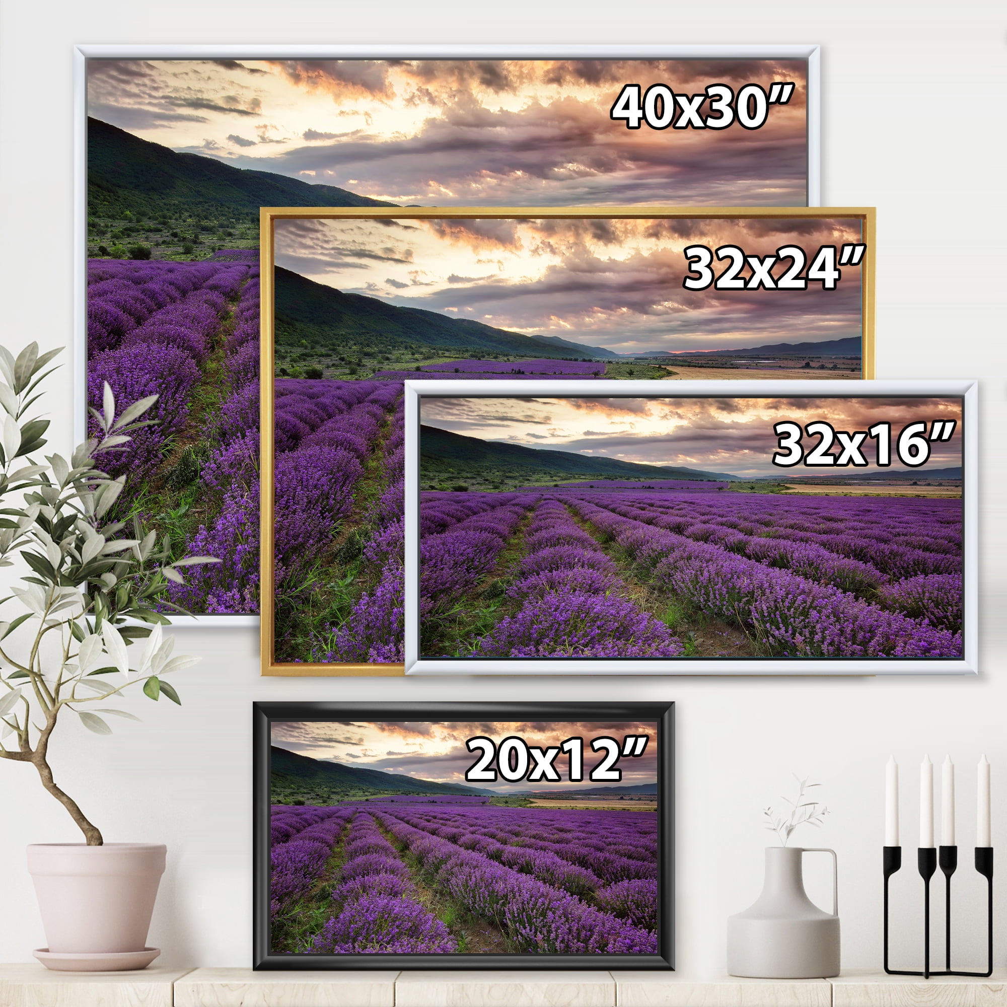 Designart 'Lavender Field At Sunrise I' Farmhouse Framed Canvas Wall Art Print
