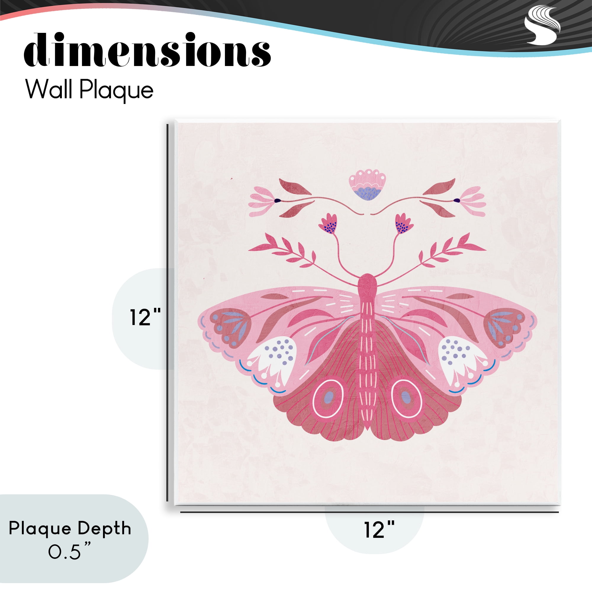 Stupell Industries Boho Pink Folk Butterfly Wall Plaque Art, design by Kim Allen