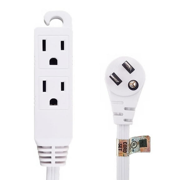 12ft 3-Outlet 3-Prong FLAT ANGLED Power Extension Cord (NEMA 5-15P), White