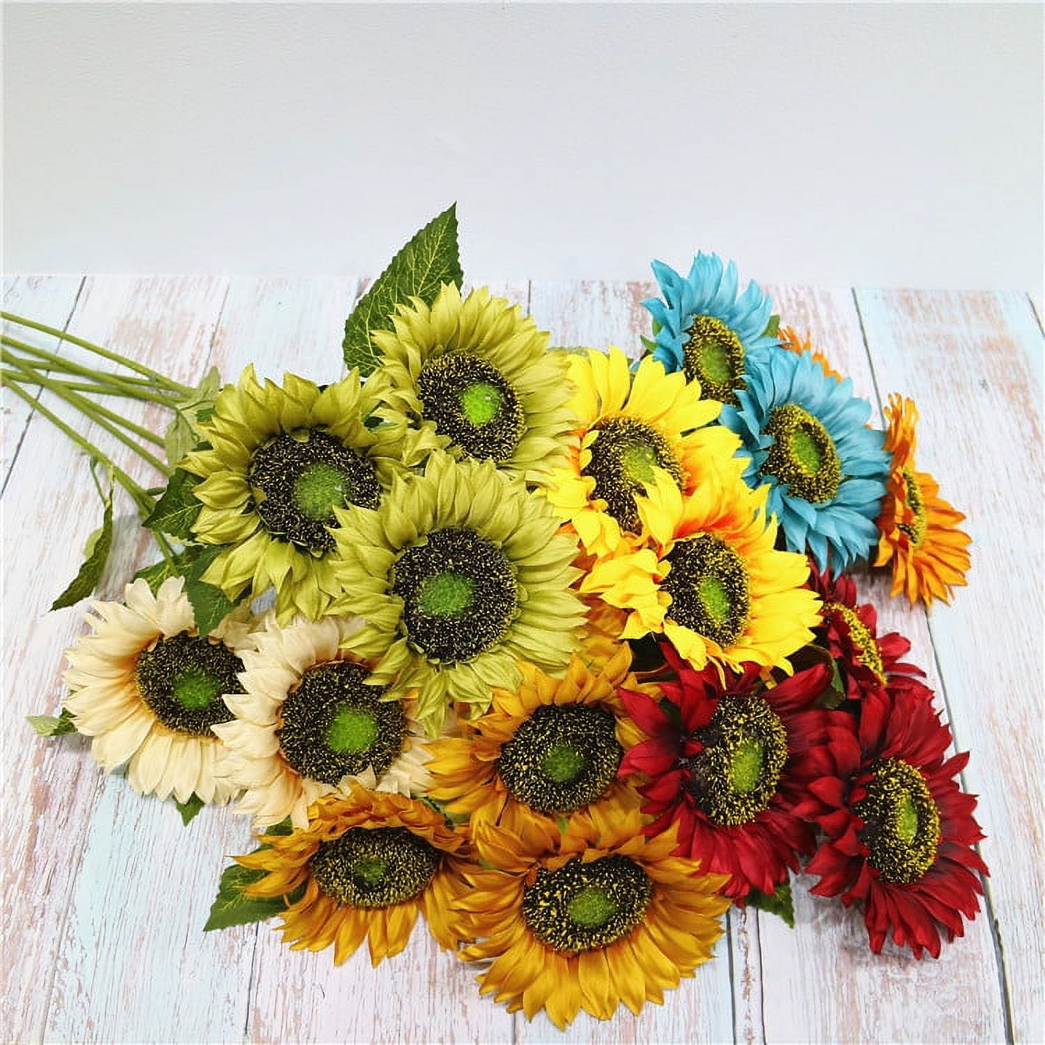 6PCS Large Sunflowers Artificial Flowers with Long Stem Fake Silk
