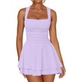 thumbnail image 1 of Kaximil Women's Square Neck Ruffle Hem Mini Dress Ruched Waist Short Party Dresses, 1 of 11