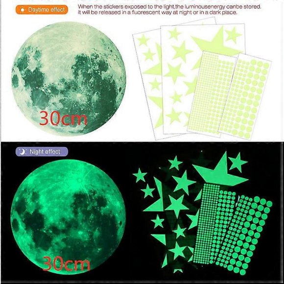 435 pegatinas de pared de plástico fluorescentes noctilucentes con estrellas y lunas luminosas que brillan en la oscuridad.