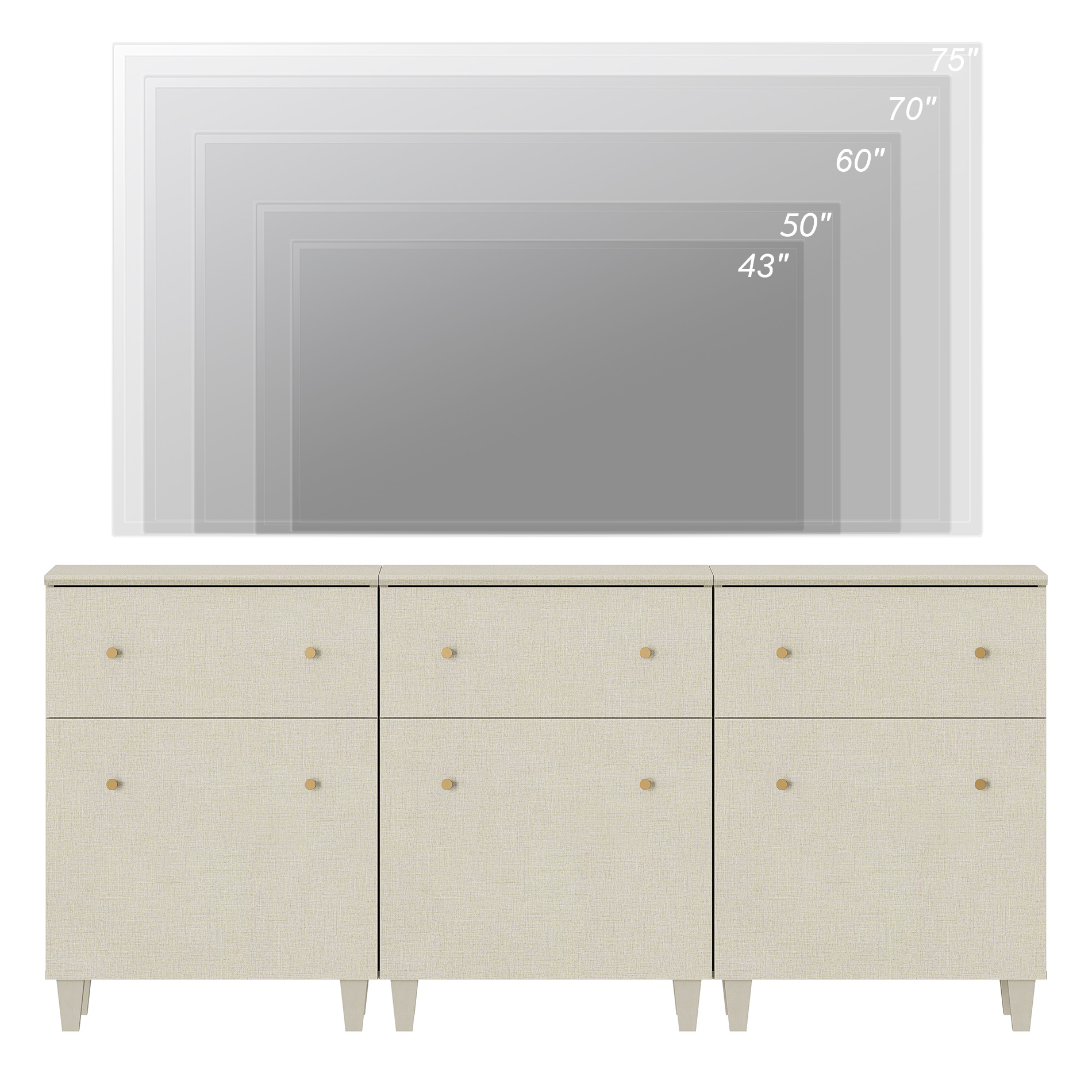 WAMPAT TV Stand Cabinets for 75+ Inch Flat Screen, 3-in-1 Modern Highboy Wooden Entertainment Center with 3 Drawers and Shelves, Dark Beige