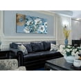 thumbnail image 4 of HFDF Teal Flowers Canvas Wall Art Magnolia White Floral Picture Gold Textured Grey Blue Patg Turquoise Artwork for Livg Room Bedroom Bathroom Home Office Wall Decor, Large 24x20inch Framed, 4 of 6