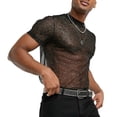 thumbnail image 3 of Men'S Glitter Mesh Sheer T Shirt Rave See Through Shirt Short Sleeve Top Tee, 3 of 8