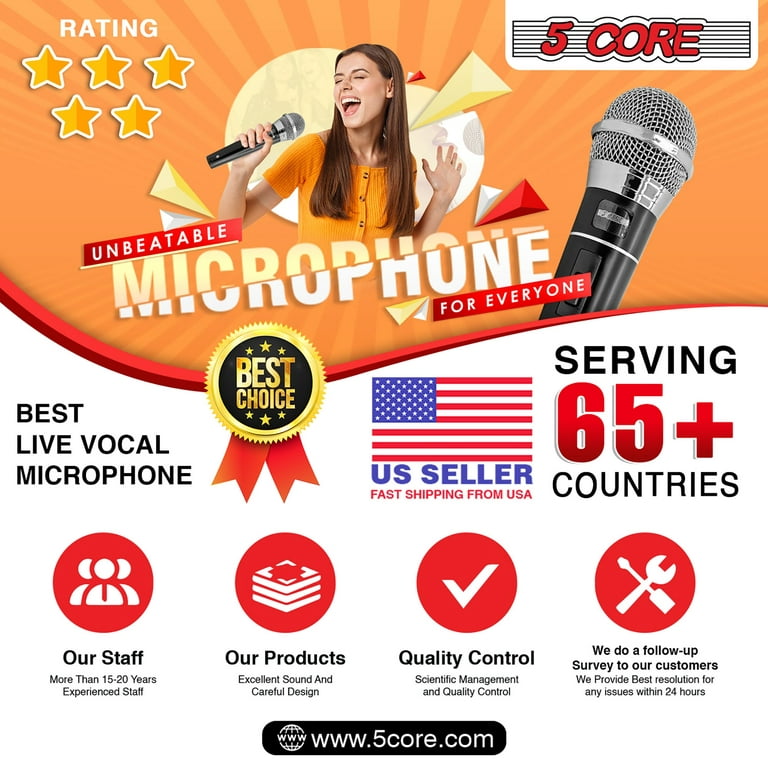 5 Core Microphone Professional Dynamic Vocal Handheld Karaoke Mic with ON  OFF Switch Micrófono for Singing Includes Cable Mic Holder Carry Bag  ND-5800X