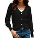 thumbnail image 1 of Suéter informal elegante de punto con botones y aberturas para mujer, talla S, cárdigan negro con cuello en V y mangas abullonadas, 1 of 7
