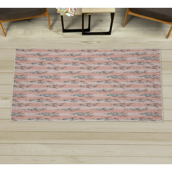Lavender Decorative Rug, Stripes and Flowers Ribbons Romantic Country Spring Season Inspired Design Art, Quality Carpet for Bedroom Dorm and Living Room, 6 Sizes, Rose Teal, by Ambesonne