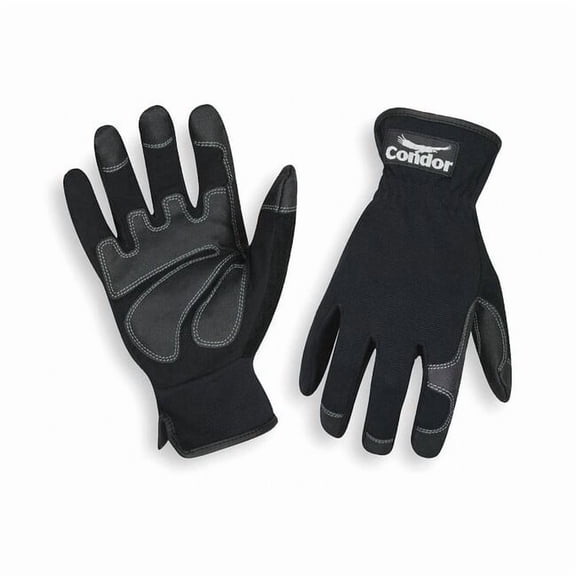 Condor Mechanics Gloves, Clarino/PVC Grip/Wear Panels Palm, S, Black 2XRR8
