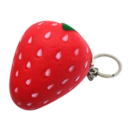Stress Reliever Key - Squishy Strawberry Scented Slow Rising Squeeze Stress Reliever Toy Key Buckle