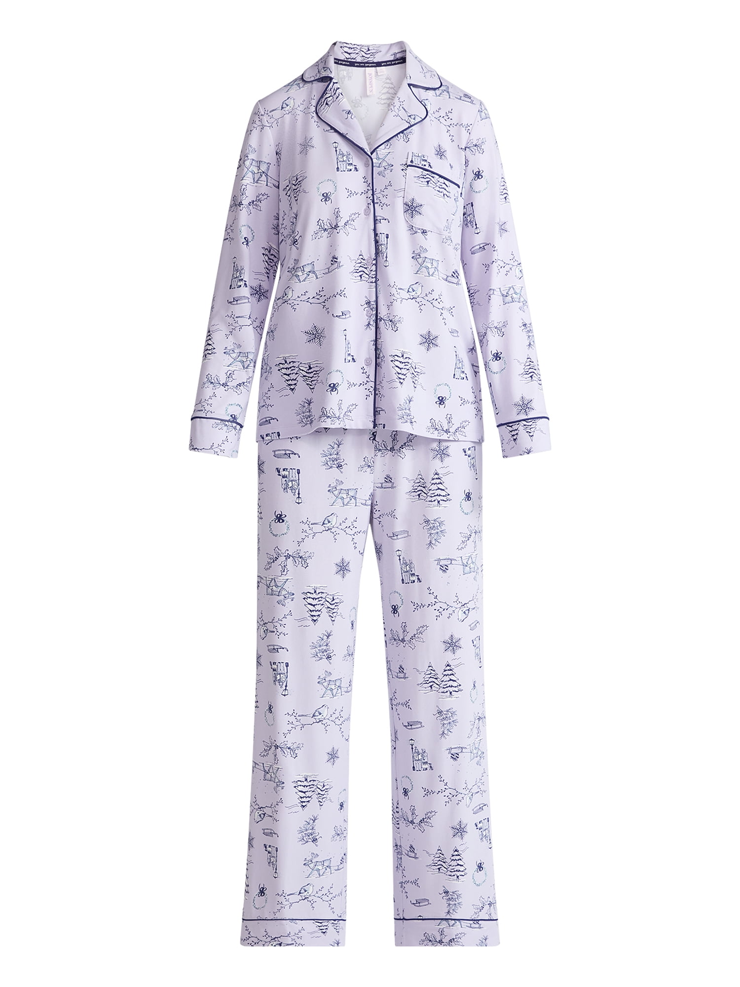Joyspun Women’s Dreamy Soft Collection Long Sleeve Top and Pants Pajama Set, Sizes XS-4X