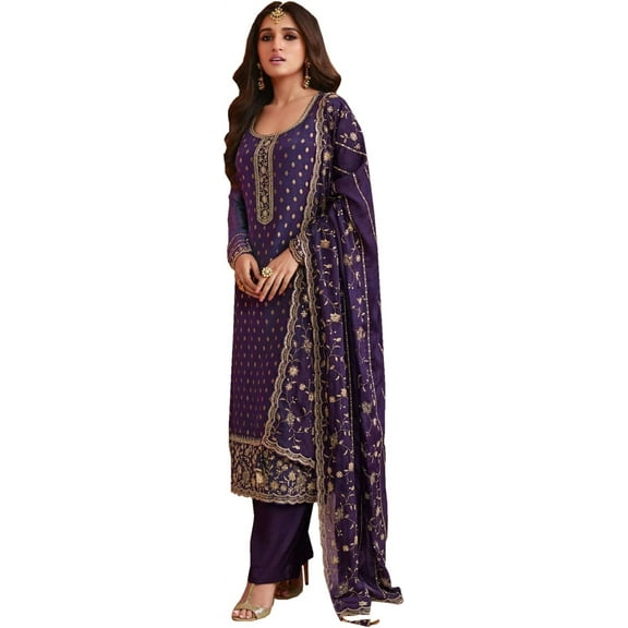 Designer Traditional Wear Pakistani Trouser Pant Dress Indian Salwar Kameez Suits ( Purple, 3XL - 48 )