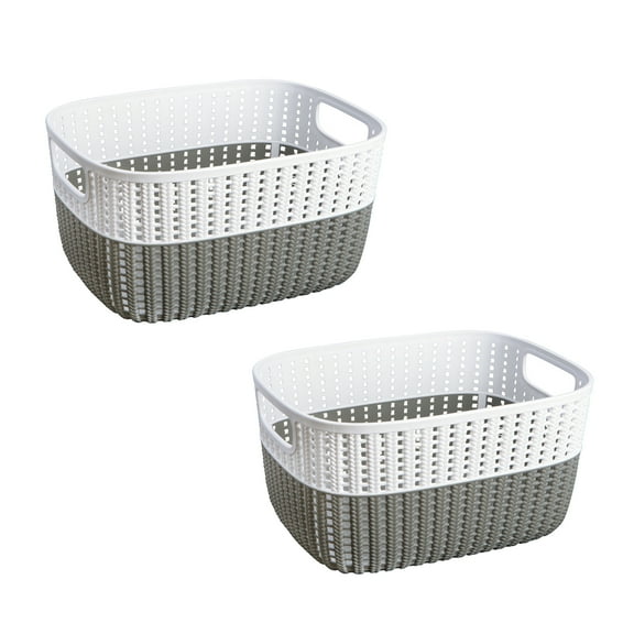 Simplify 2 Pack 2-Tone Decorative Small Storage Basket in Grey