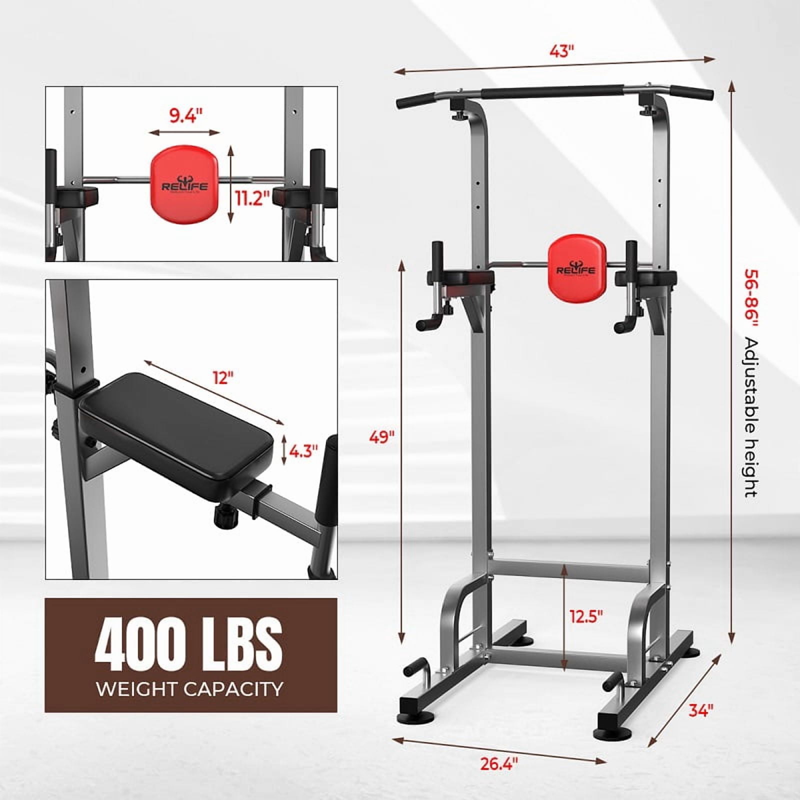 Relife Sports Power Tower Dip Station Pull up Bar Exercise for Home Gym Strength Training 450lb