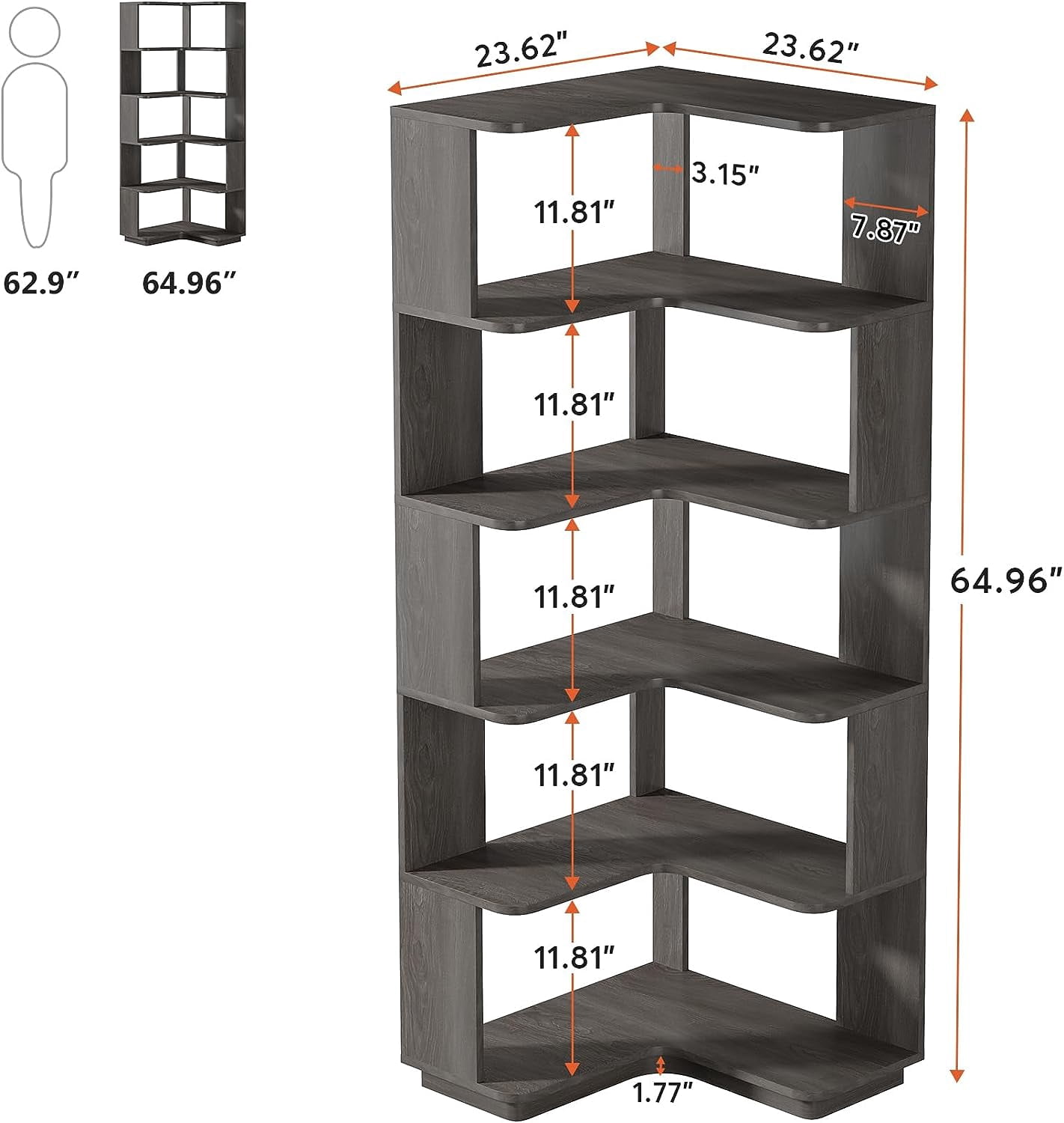 Tribesigns 64.9” 6-Tier Corner Bookshelf – Stylish Tall Storage Rack with Anti-Slip Design for Living Room & Office