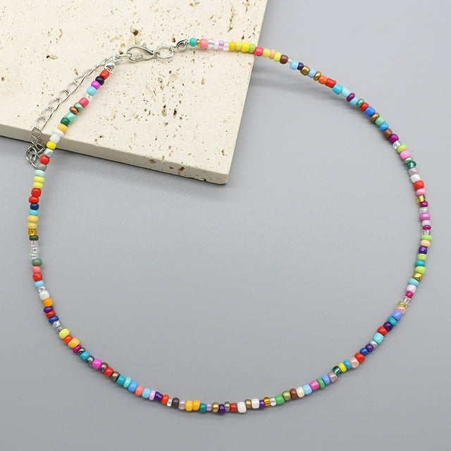 Collier Ras du Cou Simple Perles de Graines Femmes Charme Mode Coréenne Chaîne Col Boho Fait Main Bijou Cadeau