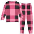 thumbnail image 2 of Pink Grid Pattern Cotton Pajamas 2 Piece Set Sleepwear Soft and Comfortable Homewear Nightwear, 2 of 7