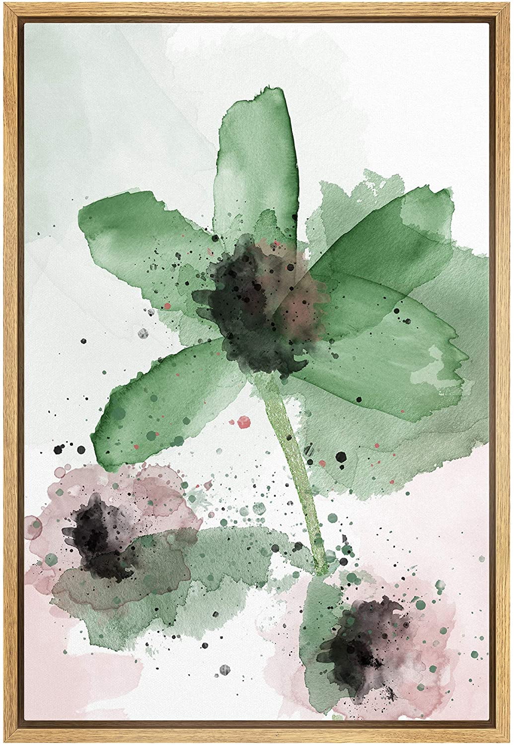 wall26 Framed Canvas Wall Art Large Green and Pink Flowers Floral ...