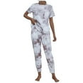 thumbnail image 1 of SDNall Hauts à Manches Longues pour Femmes Imprimé Manches Courtes Col Rond Taille Élastique Pantalons Longs Ensemble de Sport Décontracté pour Femmes Été, Pantalons d'Été pour Femmes, Hauts à Manches Longues pour Femmes, 1 of 5