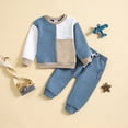 thumbnail image 4 of Kaprioy Toddler Baby Boy Outfits Fall Winter Clothes Patchwork Long Sleeve Sweatshirt Pullover Tops + Elastic Joggers Pants Outfit Set, 4 of 6