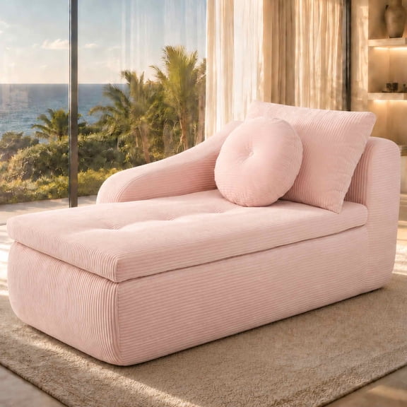 MAYEERTY Modern Left-Facing Chaise Sofa, 66 Inch Corduroy Tufted Button Sleeper Couch, Double Cushioned Seat with Back Pillows, No Assembly