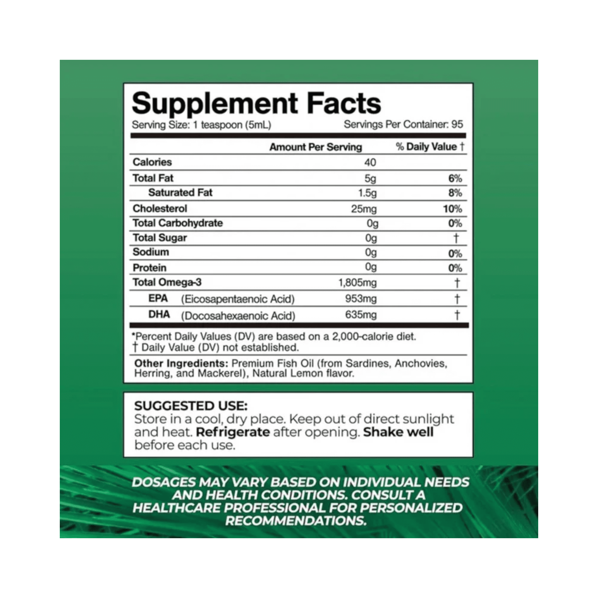 Tropical Oasis Omega-3 Max Drops, 1805mg n Fish Oil Liquid Vitamin Supplement with EPA & DHA, Tropical Lemon, 16 Oz, 96 Servings