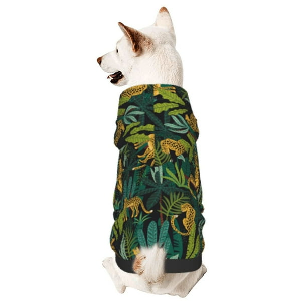Fotbe Jungle Leopard Yellow Sudadera con Estampado para Perros Pequeños – Suéter con Capucha para Mascotas, Tela Suave de Forro Polar con Bolsillo-Small