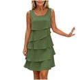 thumbnail image 3 of Bxsruta Women‘s Sleeveless Chiffon A Line Swing Dress Casual Round Neck Tiered Ruffle Layered Cocktail Dress, 3 of 8