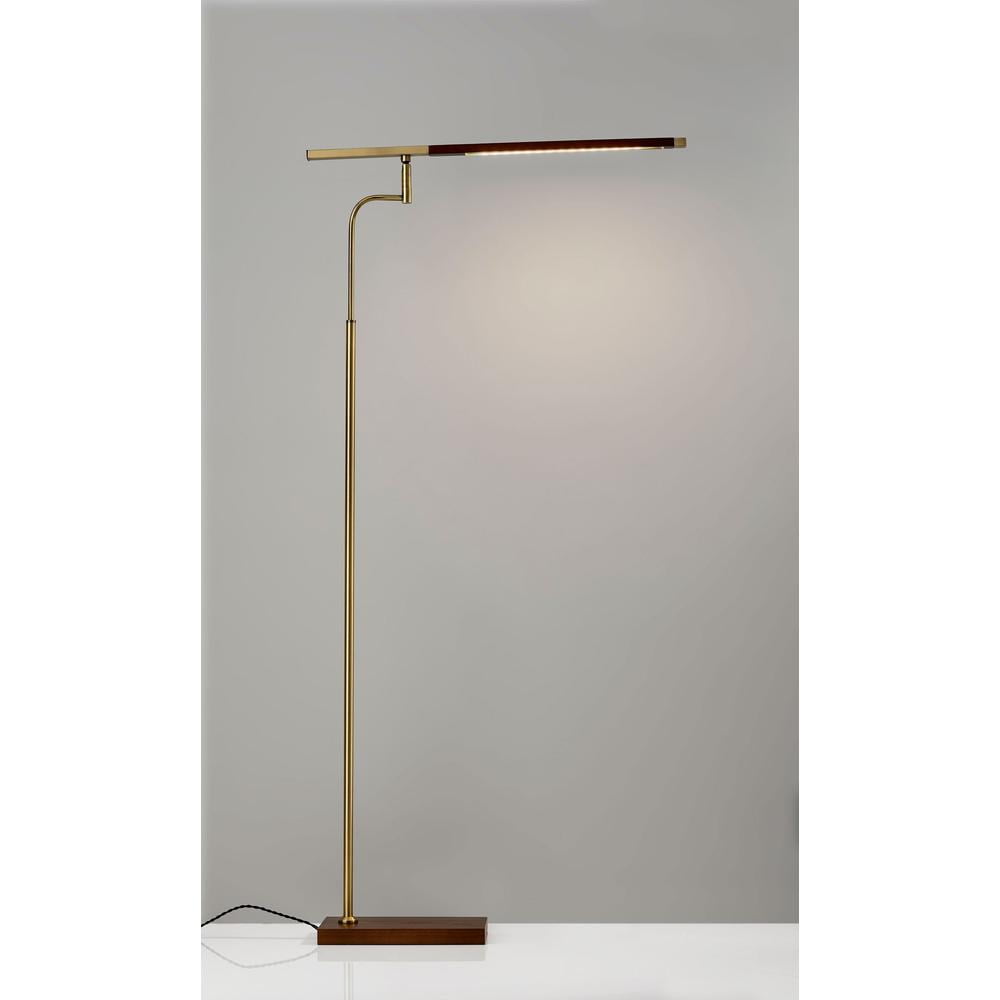 Adesso Barrett 50.5-62.5" Adjustable 3-WayTouch LED Walnut Wood & Brass Floor Lamp