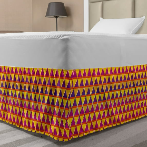 Abstract Bed Skirt, Rhythmic Triangles of Colors Chevron Inspired Style Gradient Tones Illustration, Elastic Bedskirt Dust Ruffle Wrap Around for Bedding Decor, 4 Sizes, Multicolor, by Ambesonne