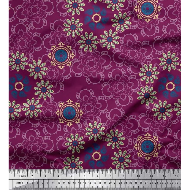 Soimoi Velvet Fabric Floral & Paisley Decorative Decor Fabric Printed Yard 58 Inch Wide