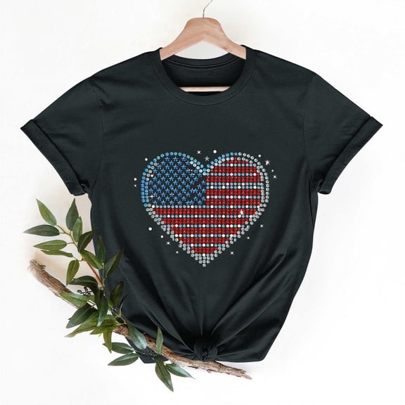 Goodtrade8 Summer T Shirts for Women Short Sleeve Red White and Blue Pullover July 4th American , Casual Crew Neck Independence Day Graphic Womens Tops Fashion