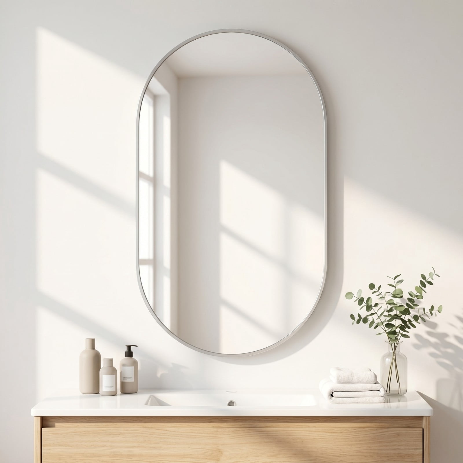 Gleamira 16"x24" Oval Mirror Bathroom Vanity Mirror Wall-Mounted Mirror, Silver