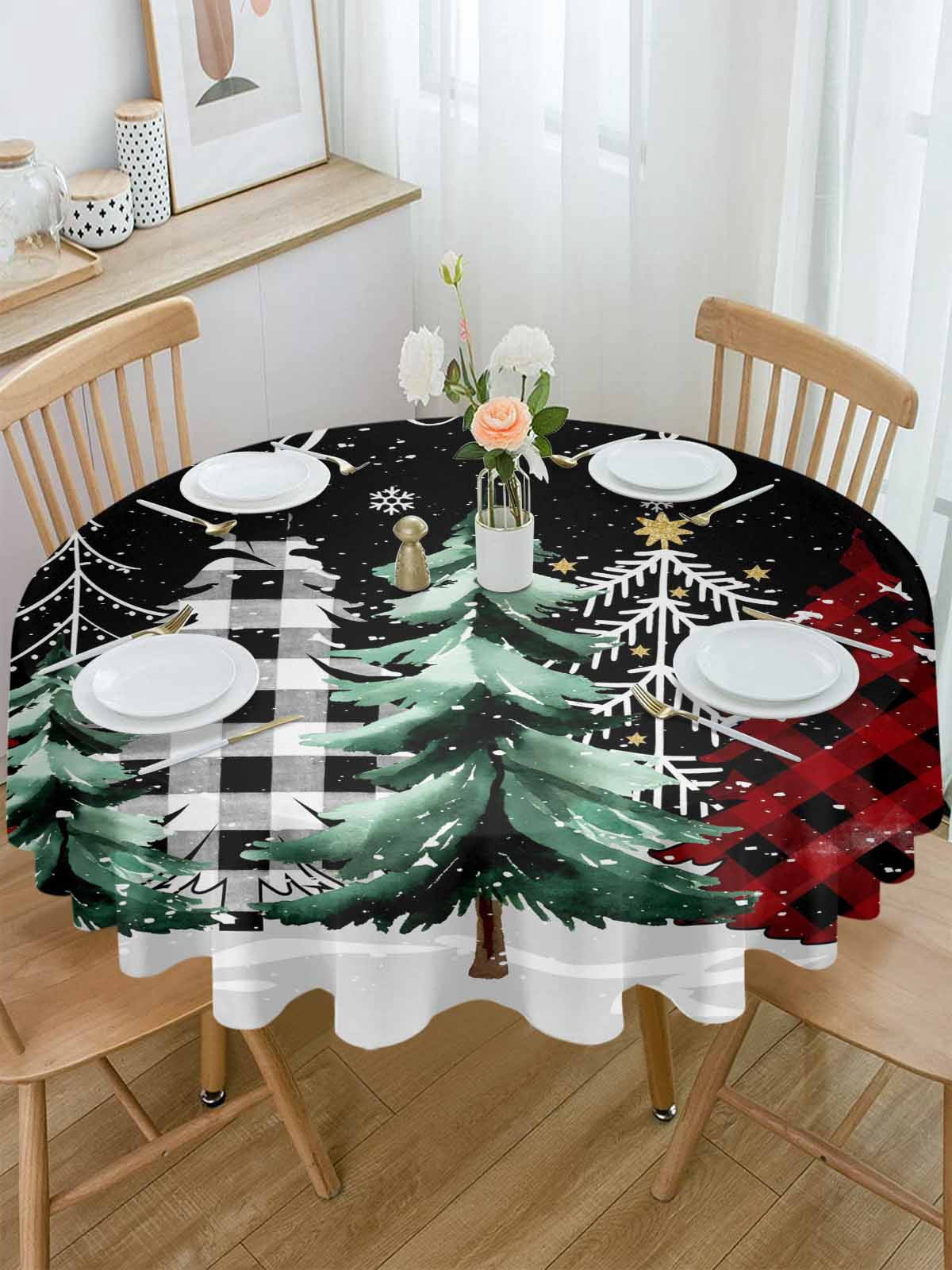 Round Tablecloth Merry Christmas Waterproof Oil Proof Polyester Table Cloth Cover Decor for Home Dining Outdoor,Patio,Parties, 54" Dia. Red Black Buffalo Plaid Christmas Tree Winter