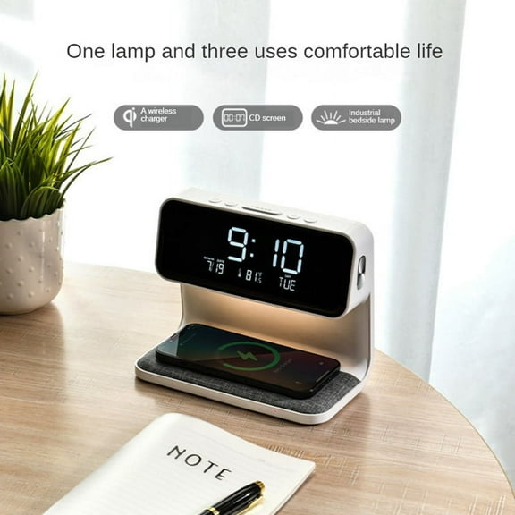 Alarm Clock with Wireless Charging and Lights Dimmable Digtial Alarm Clock Charging Station for Bedroom, Bedside Office