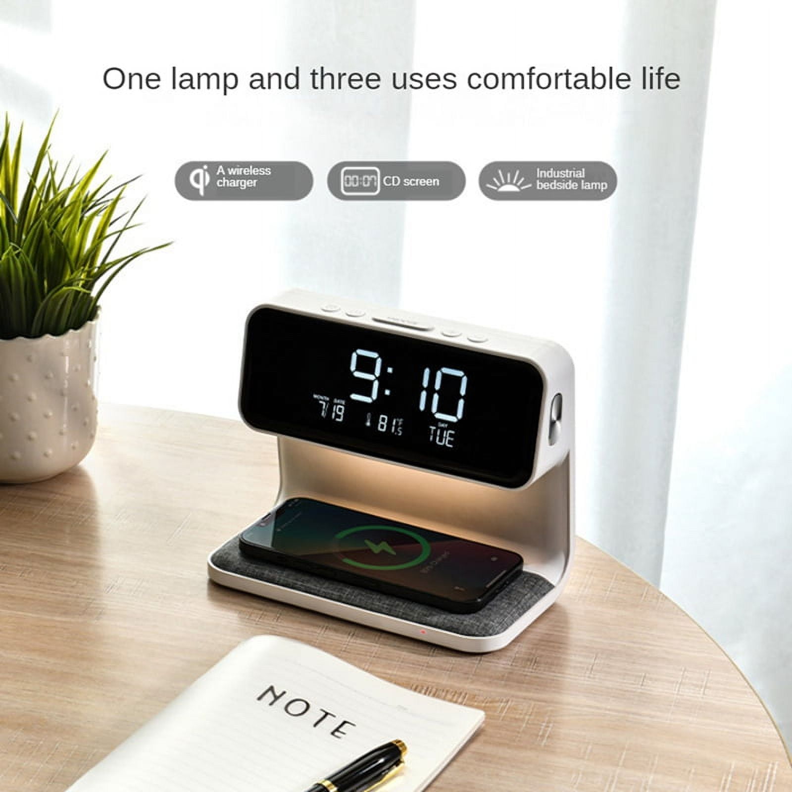 Alarm Clock with Wireless Charging and Lights Dimmable Digtial Alarm Clock Charging Station for Bedroom, Bedside