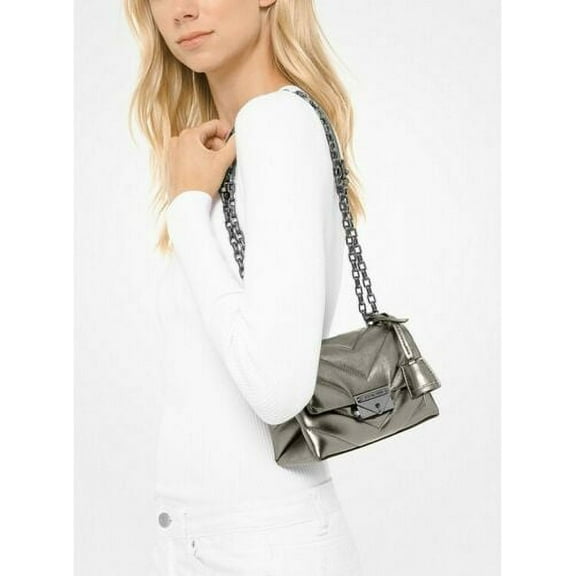 Michael Kors Cece X Small Quilted Leather Crossbody Bag Silver Handbag Bag New